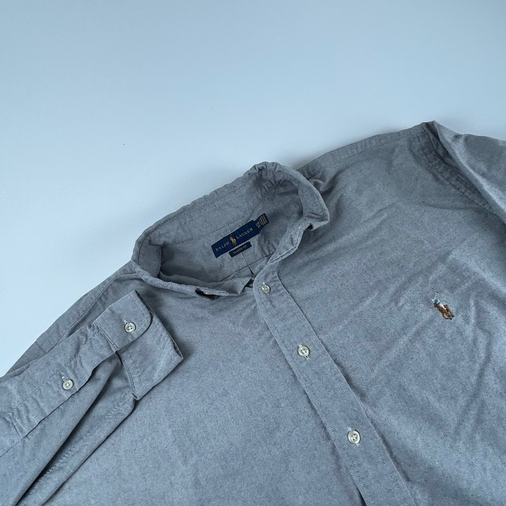 Ralph Lauren Mens 2XB Classic Fit Grey Oxford Button Down Shirt Flesh Pony Prep